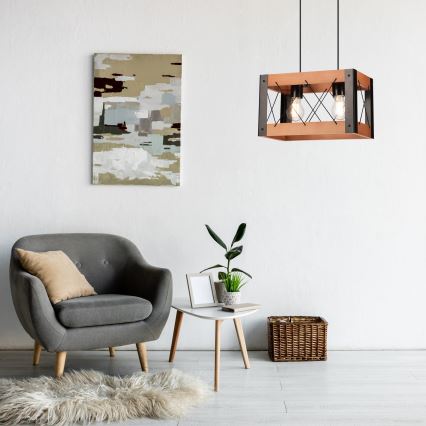 Hanglamp aan een koord FRIDA 2xE27/60W/230V zwart/bruin beuken